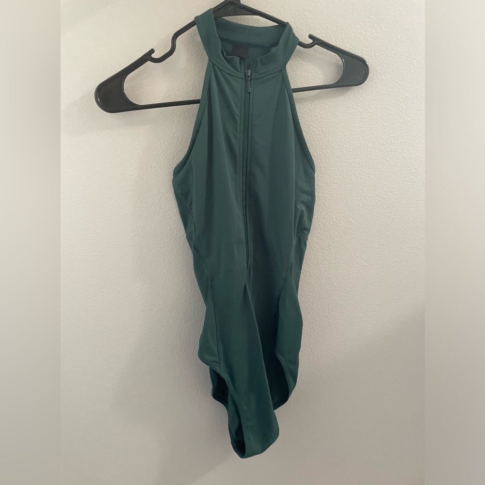 Bloch green high neck zipper leotard with keyhole back size S